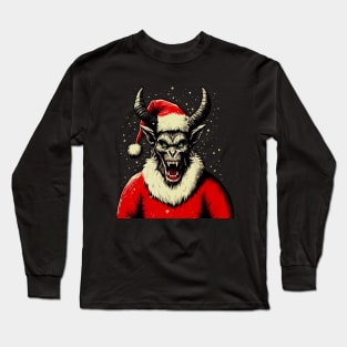 Vintage Krampus Christmas Holiday Horror Graphic Long Sleeve T-Shirt